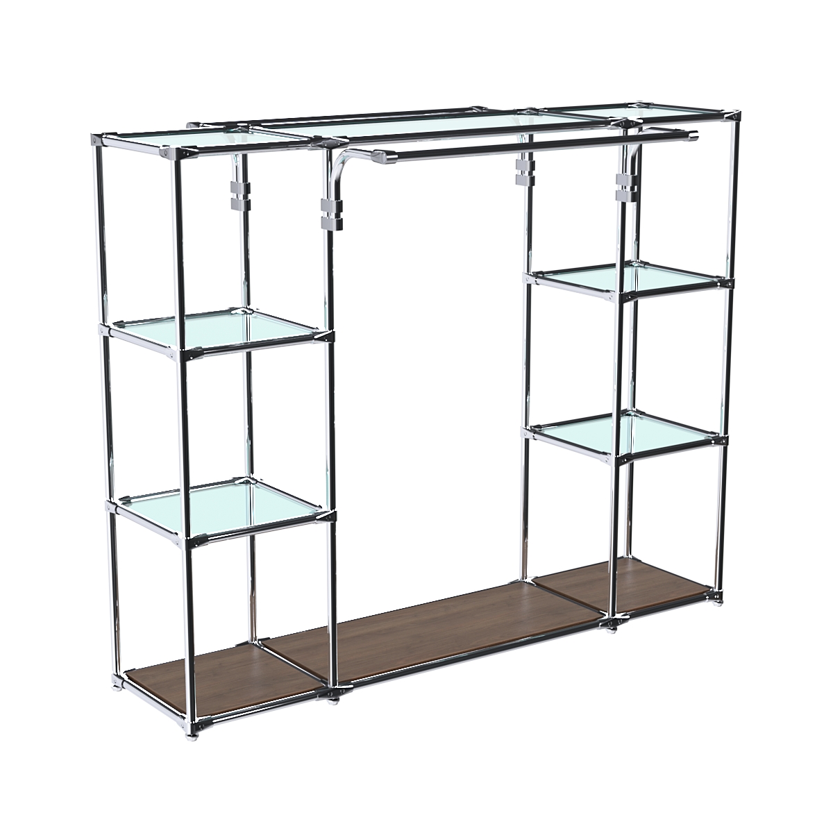 Хромированный стенд-вешало TD-46 №1-1 Хром (с прозрачными полками стекло 6мм) Орех