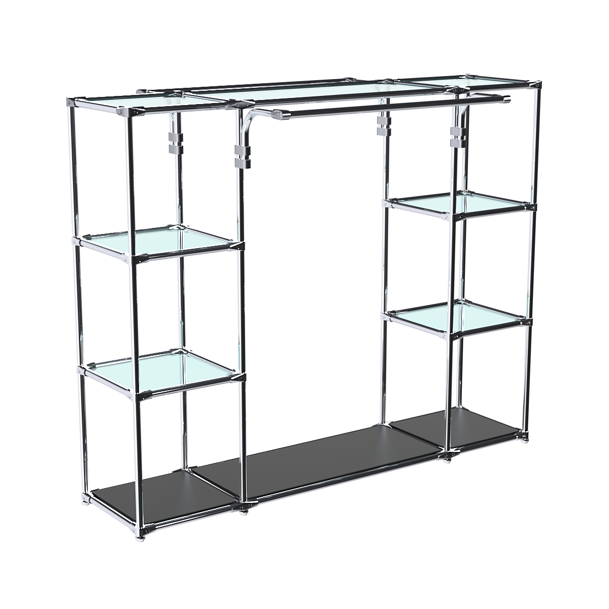 Хромированный стенд-вешало TD-46 №1-1 Хром (с прозрачными полками стекло 6мм) Черный