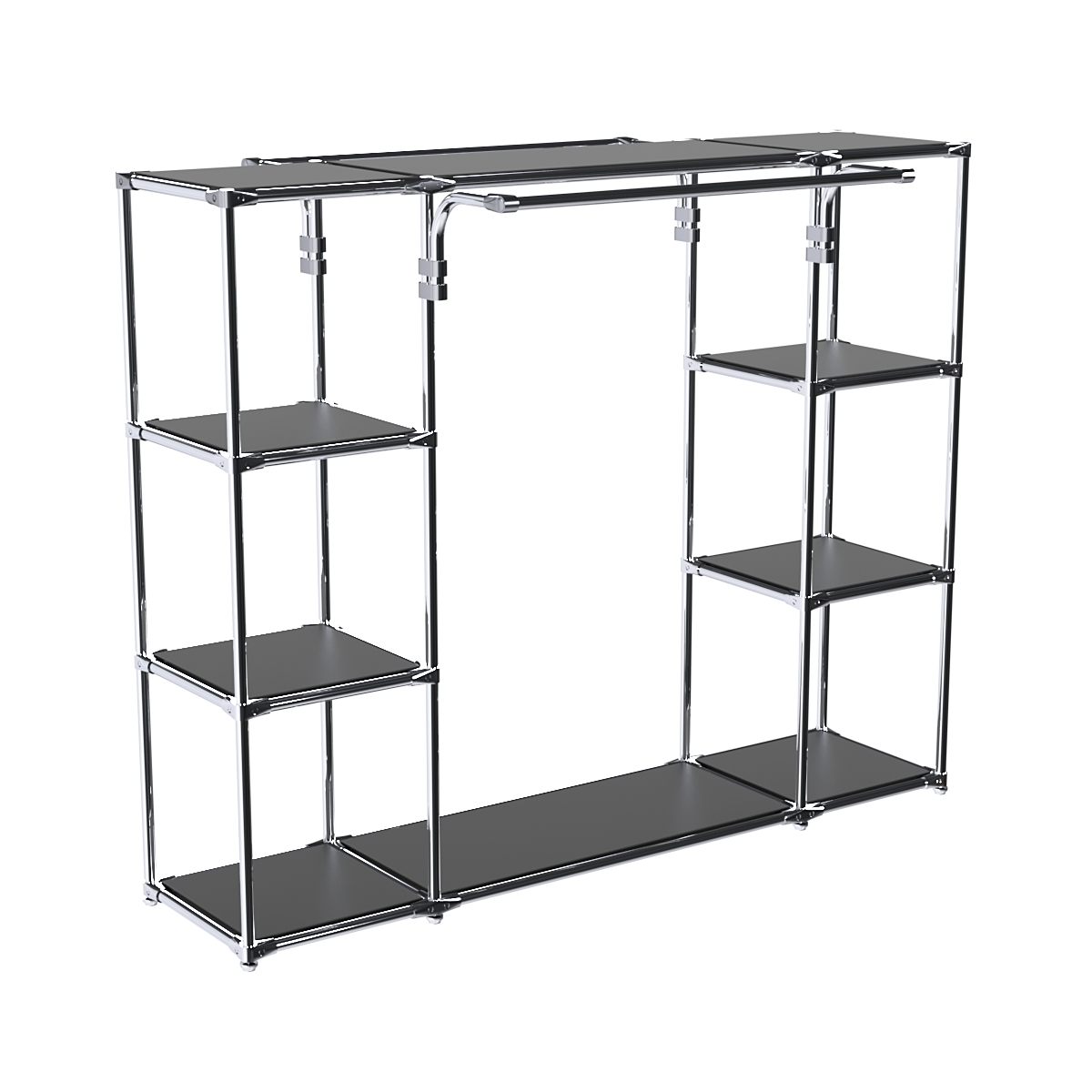 Хромированный стенд-вешало TD-46 №1-3 Хром с полками ДСП 16мм Черный