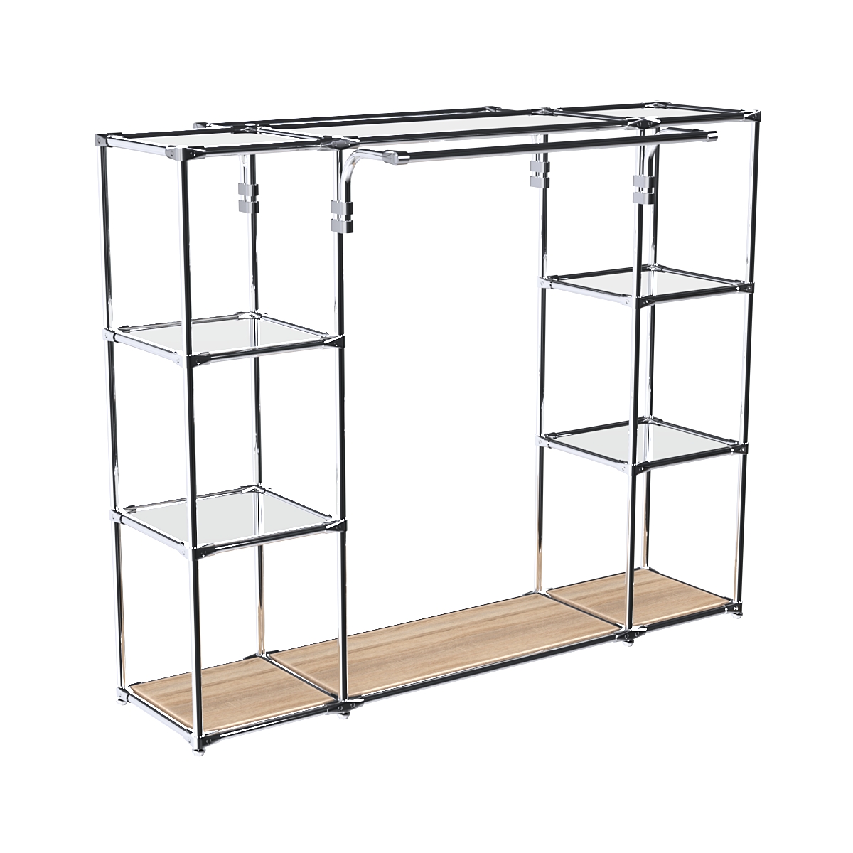 Хромированный стенд-вешало TD-46 №1-4 Хром с полками Зеркало 4мм Дуб Сонома