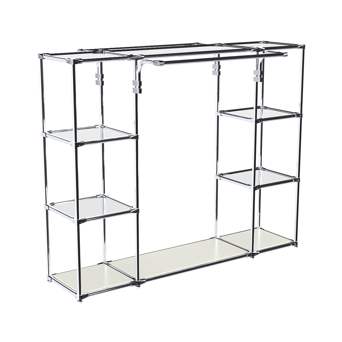 Хромированный стенд-вешало TD-46 №1-4 Хром с полками Зеркало 4мм Белый