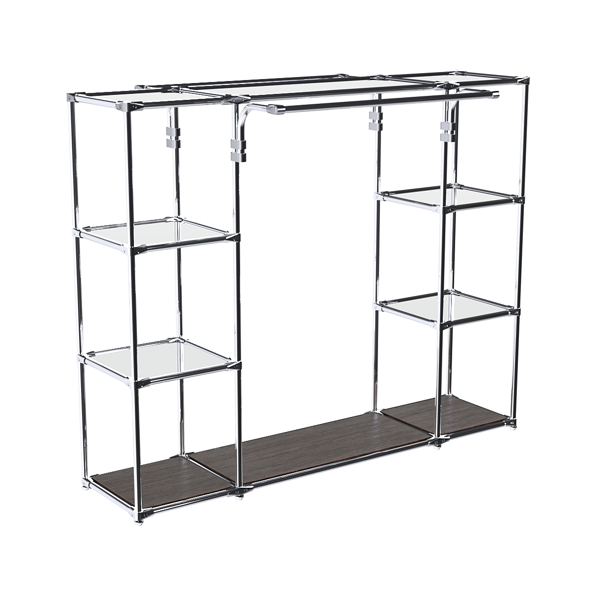 Хромированный стенд-вешало TD-46 №1-4 Хром с полками Зеркало 4мм Дуб Венге