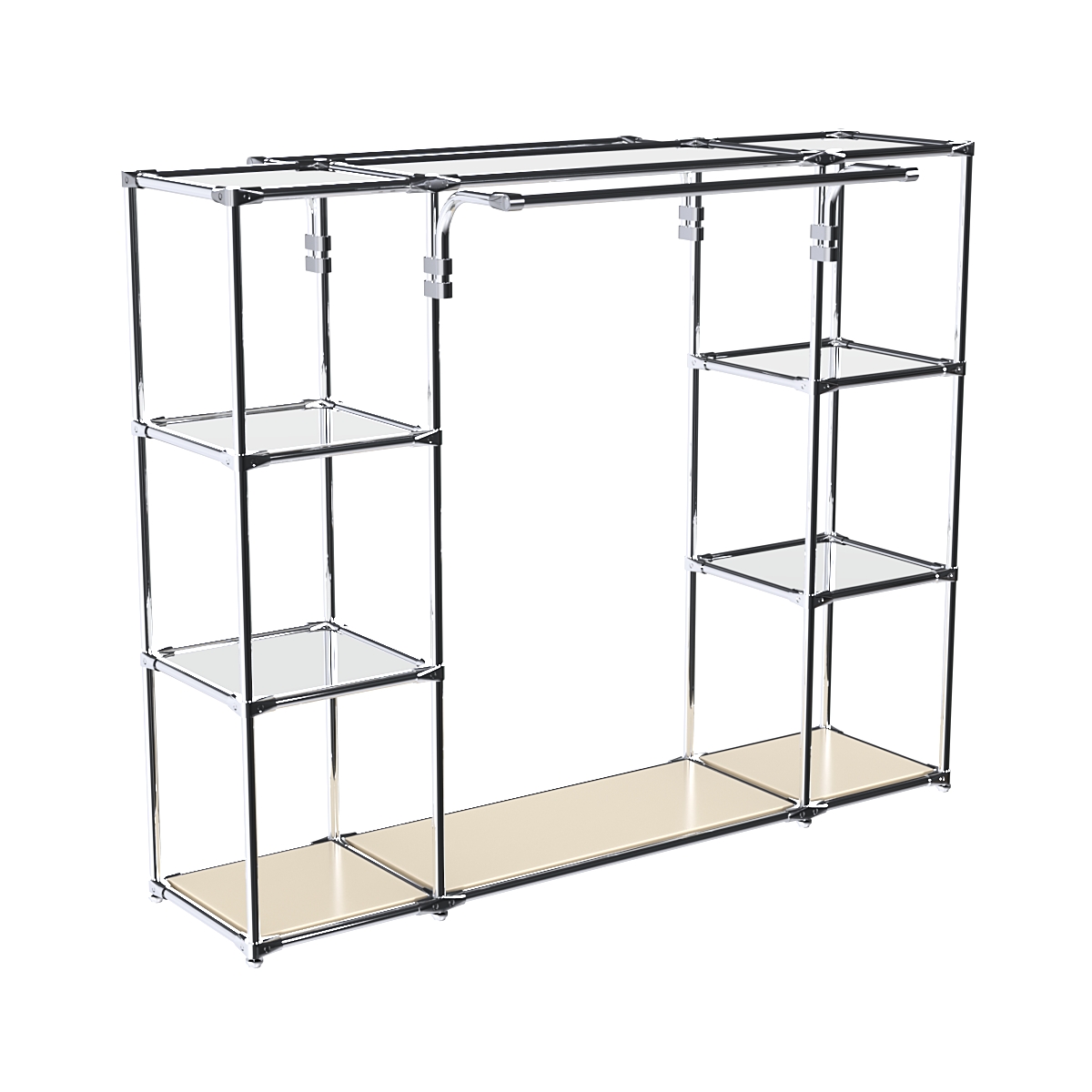 Хромированный стенд-вешало TD-46 №1-4 Хром с полками Зеркало 4мм Крем Вайс