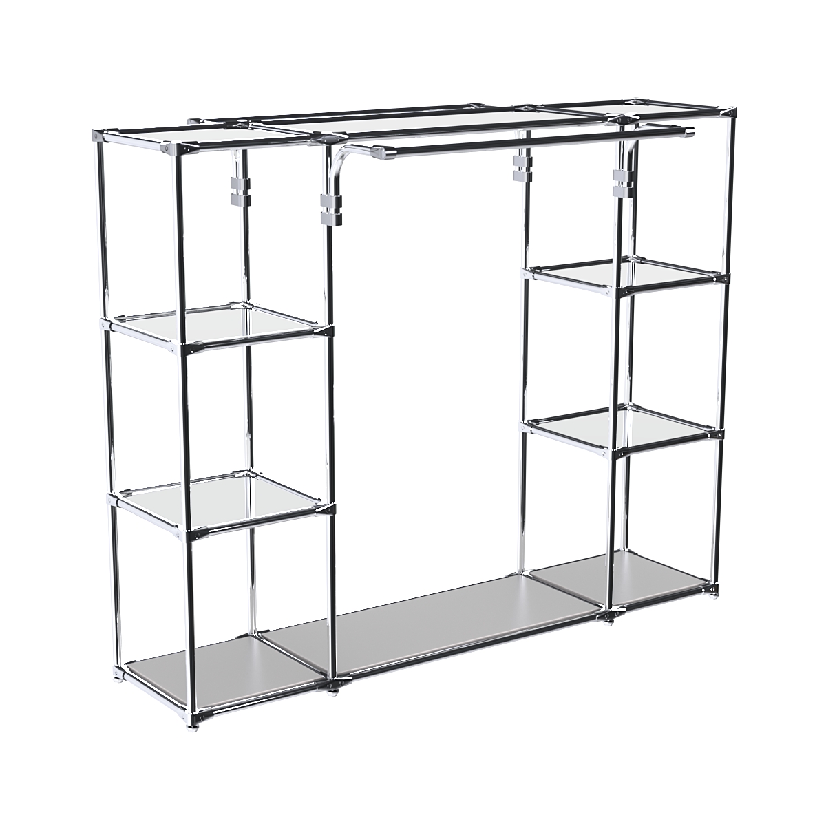 Хромированный стенд-вешало TD-46 №1-4 Хром с полками Зеркало 4мм Серый