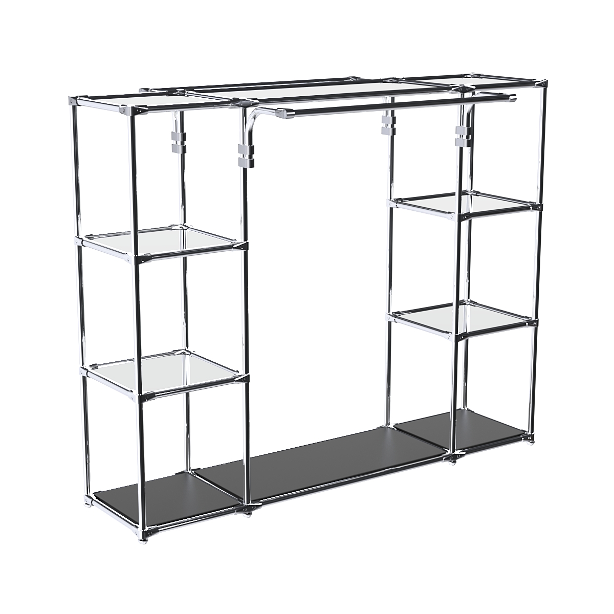 Хромированный стенд-вешало TD-46 №1-4 Хром с полками Зеркало 4мм Черный