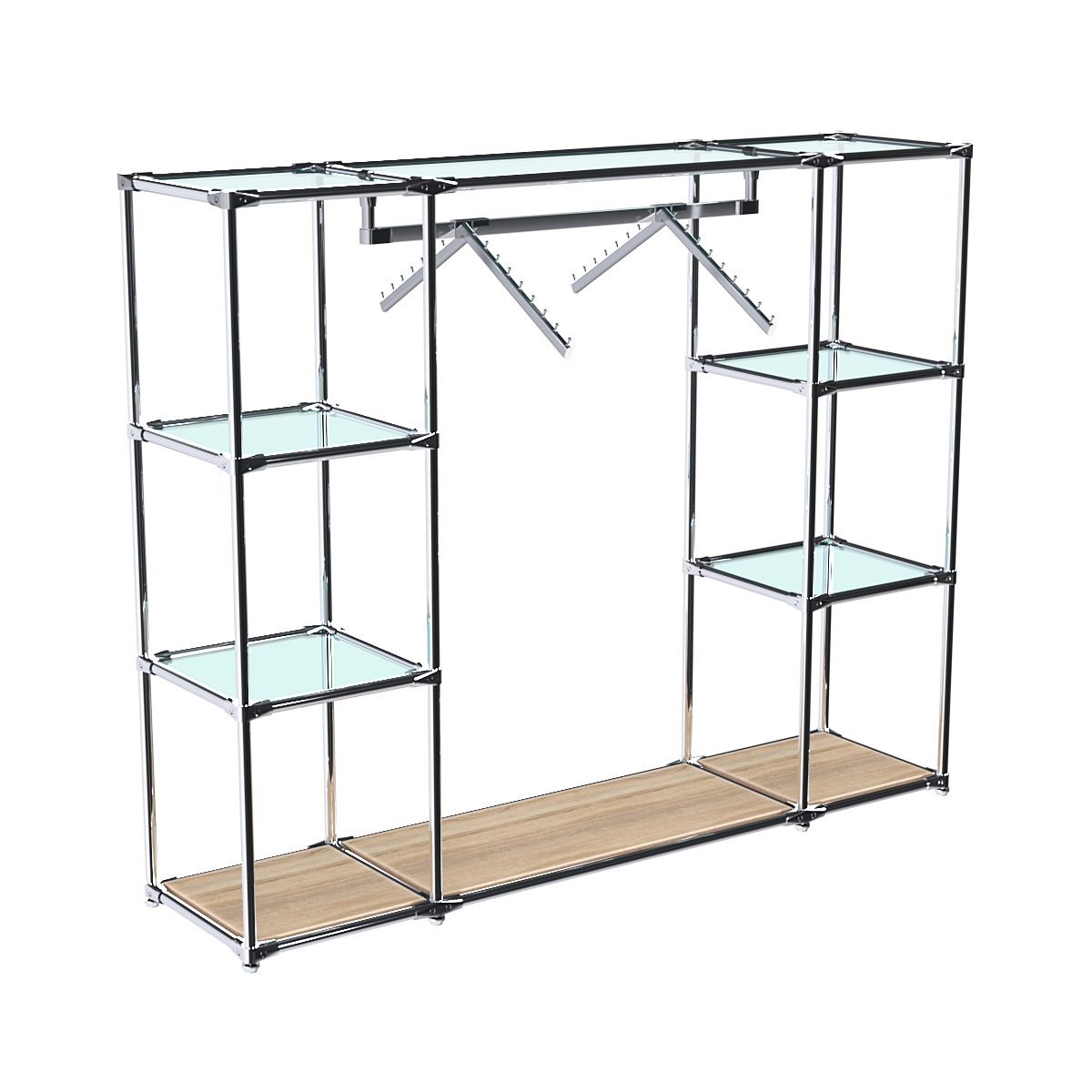 Хромированный стенд-вешало TD-47 №1-1 Хром (с прозрачными полками стекло 6мм) Дуб Сонома