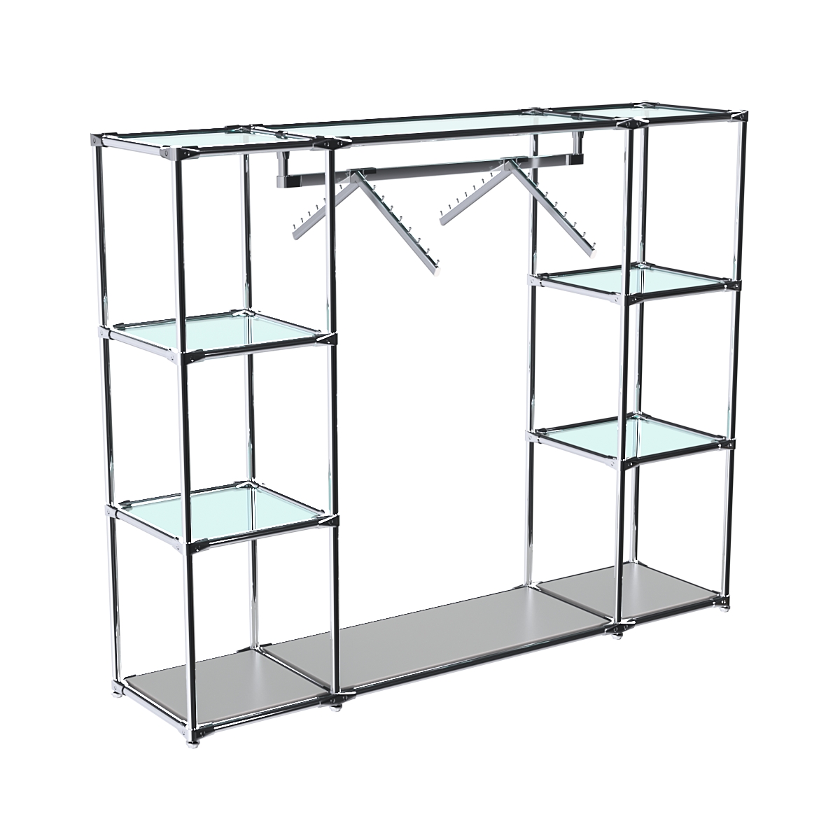 Хромированный стенд-вешало TD-47 №1-1 Хром (с прозрачными полками стекло 6мм) Серый