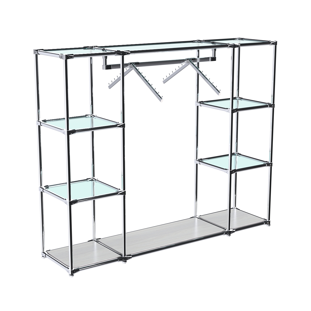 Хромированный стенд-вешало TD-47 №1-1 Хром (с прозрачными полками стекло 6мм) Ясень Анкор светлый - U31104