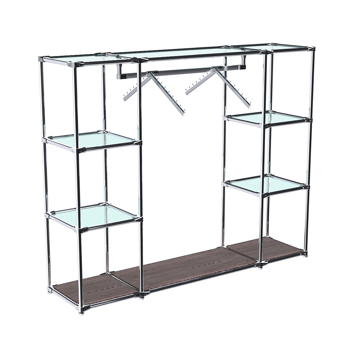 Хромированный стенд-вешало TD-47 №1-1 Хром (с прозрачными полками стекло 6мм) Ясень Анкор темный - U31105