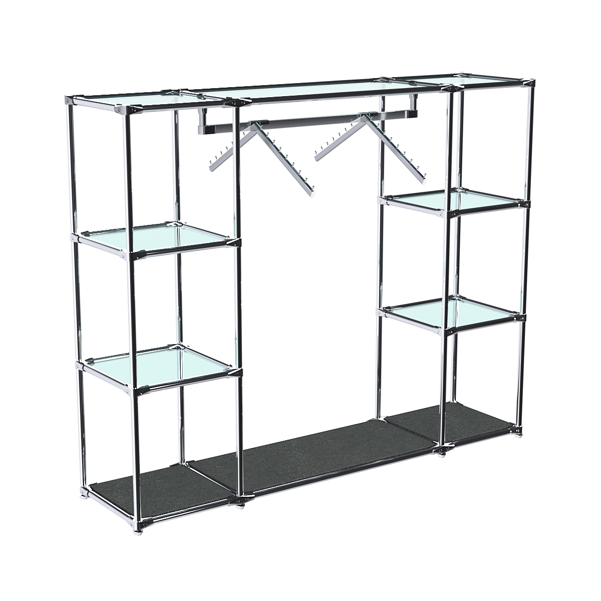 Хромированный стенд-вешало TD-47 №1-1 Хром (с прозрачными полками стекло 6мм) Антрацит