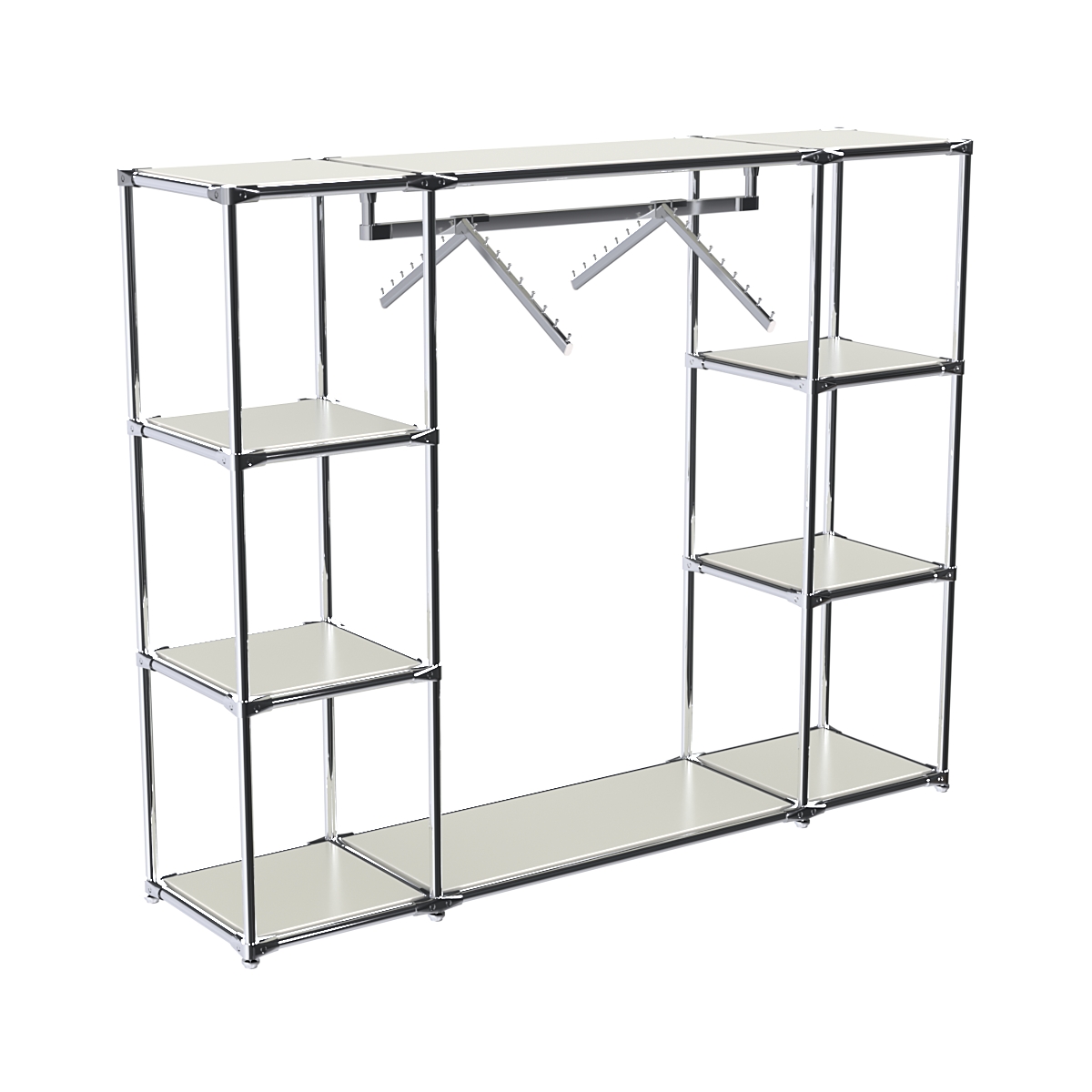 Хромированный стенд-вешало TD-47 №1-3 Хром с полками ДСП 16мм Белый