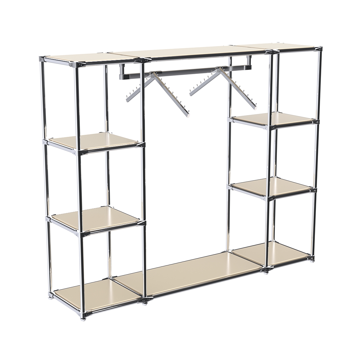 Хромированный стенд-вешало TD-47 №1-3 Хром с полками ДСП 16мм Крем Вайс