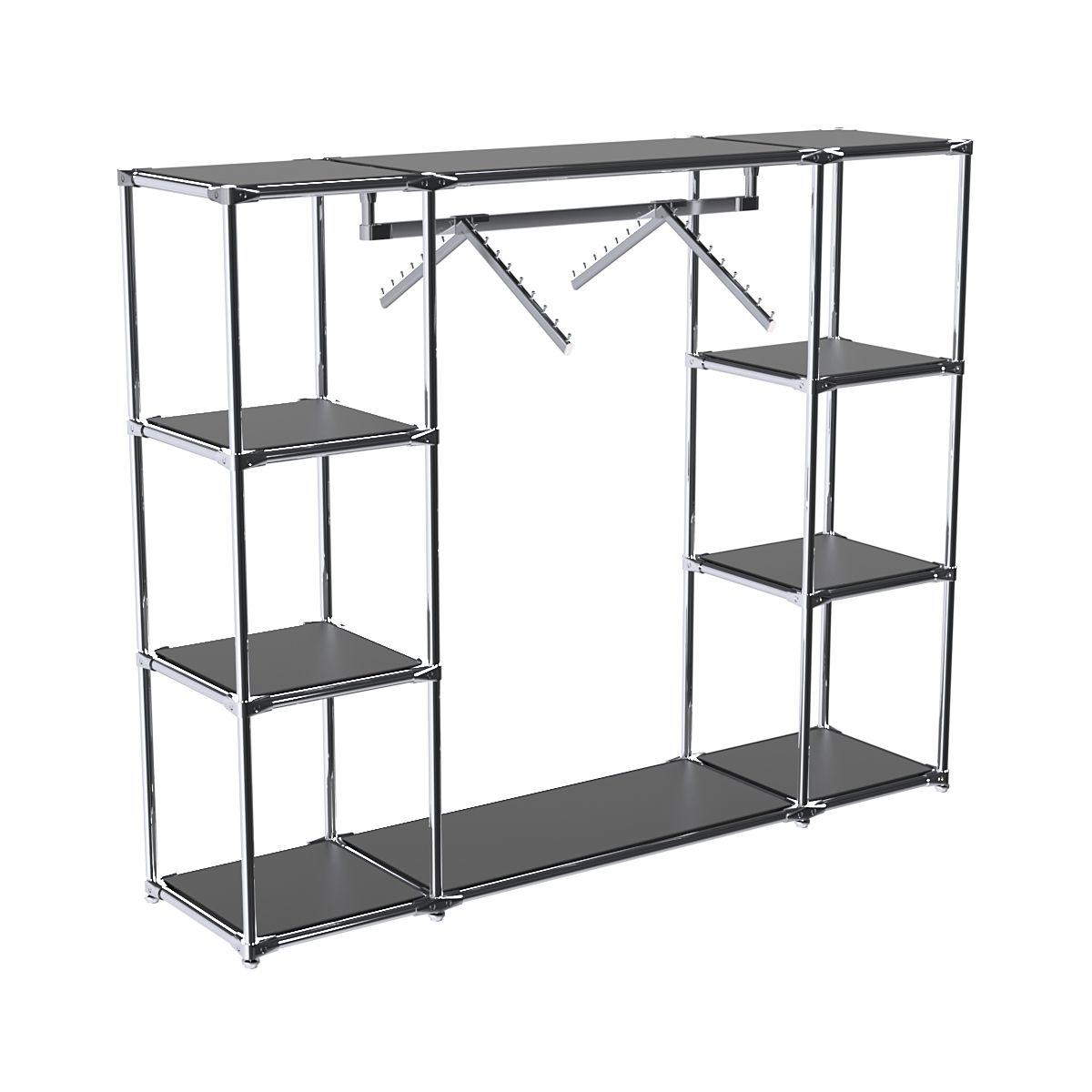 Хромированный стенд-вешало TD-47 №1-3 Хром с полками ДСП 16мм Черный