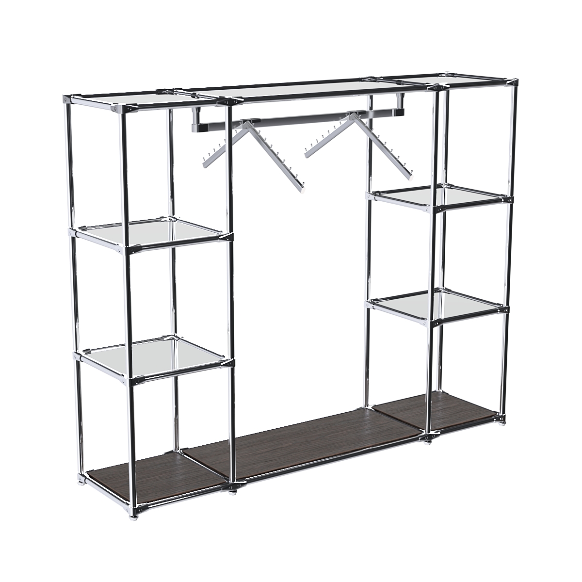 Хромированный стенд-вешало TD-47 №1-4 Хром с полками Зеркало 4мм Дуб Венге