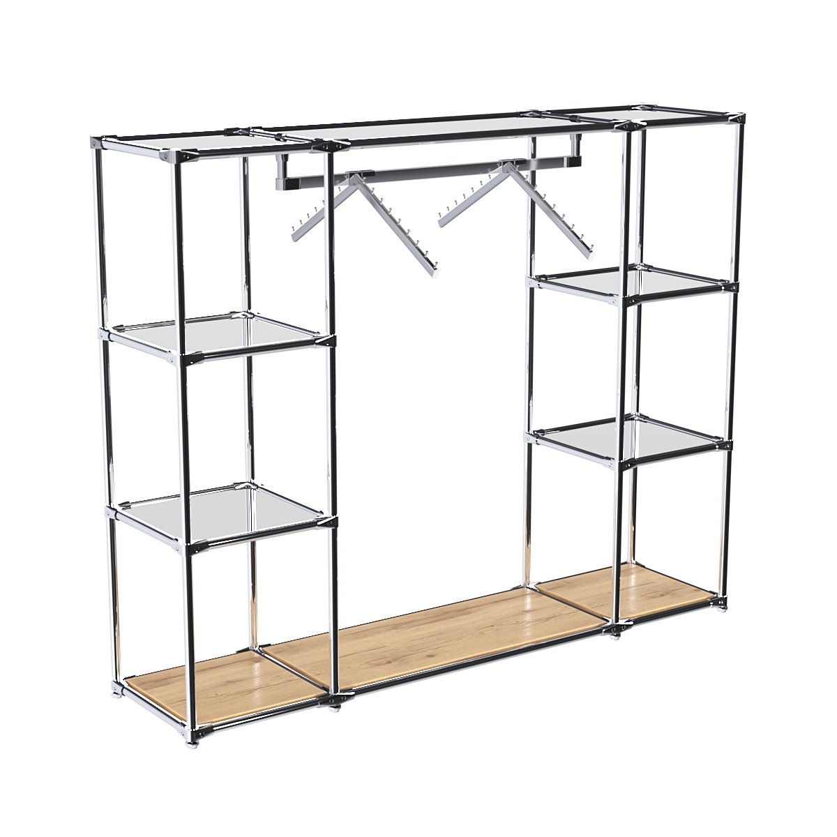 Хромированный стенд-вешало TD-47 №1-4 Хром с полками Зеркало 4мм Дуб Золотистый