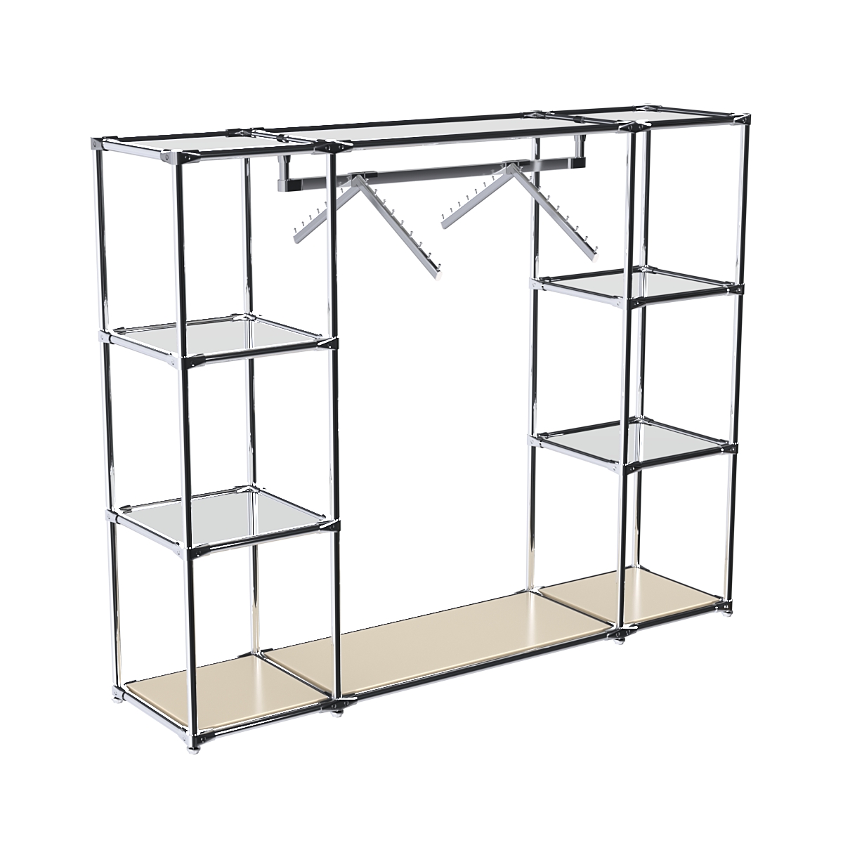 Хромированный стенд-вешало TD-47 №1-4 Хром с полками Зеркало 4мм Крем Вайс