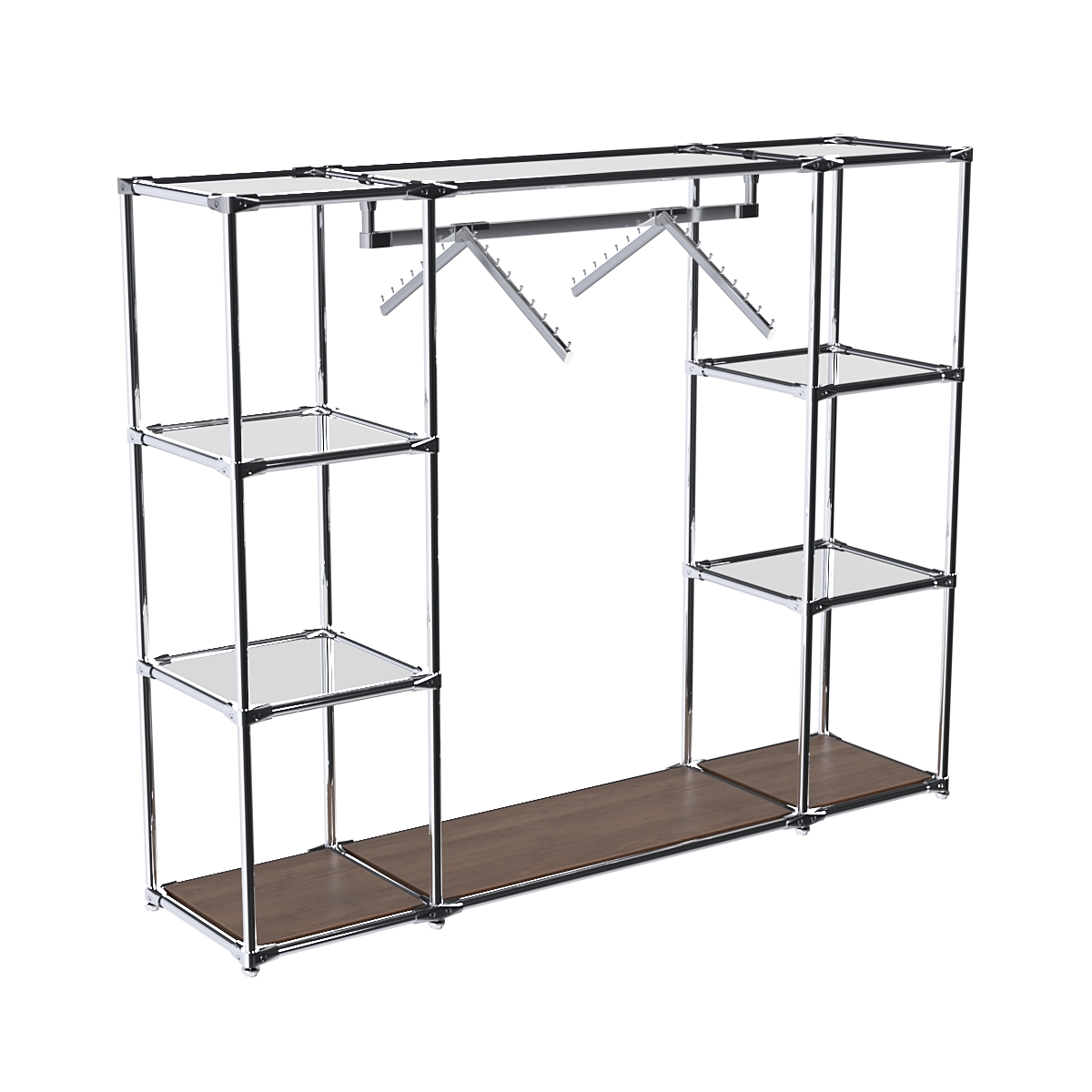 Хромированный стенд-вешало TD-47 №1-4 Хром с полками Зеркало 4мм Орех