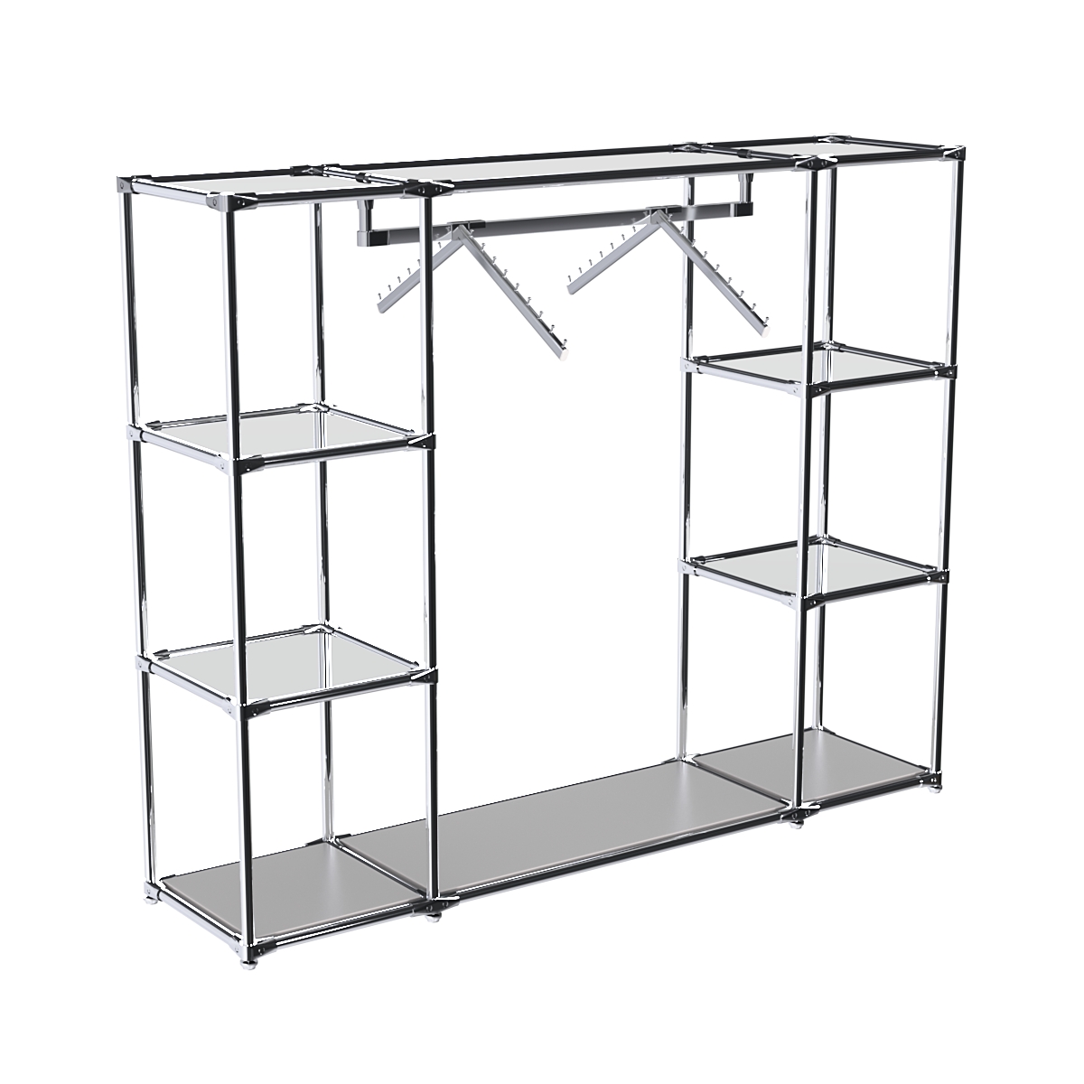 Хромированный стенд-вешало TD-47 №1-4 Хром с полками Зеркало 4мм Серый