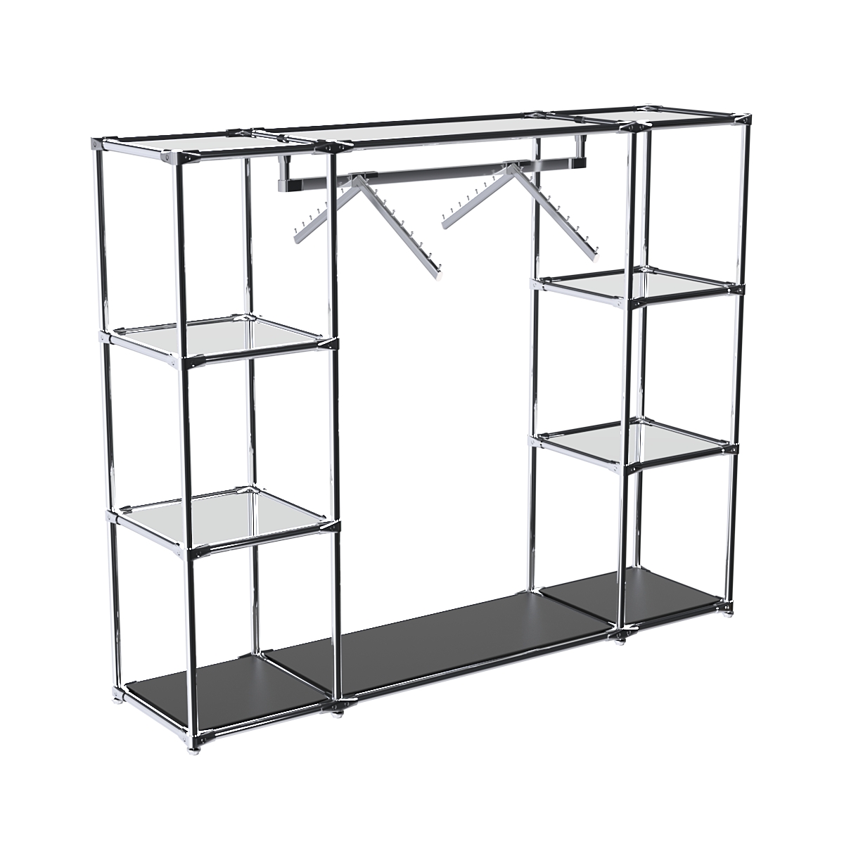 Хромированный стенд-вешало TD-47 №1-4 Хром с полками Зеркало 4мм Черный