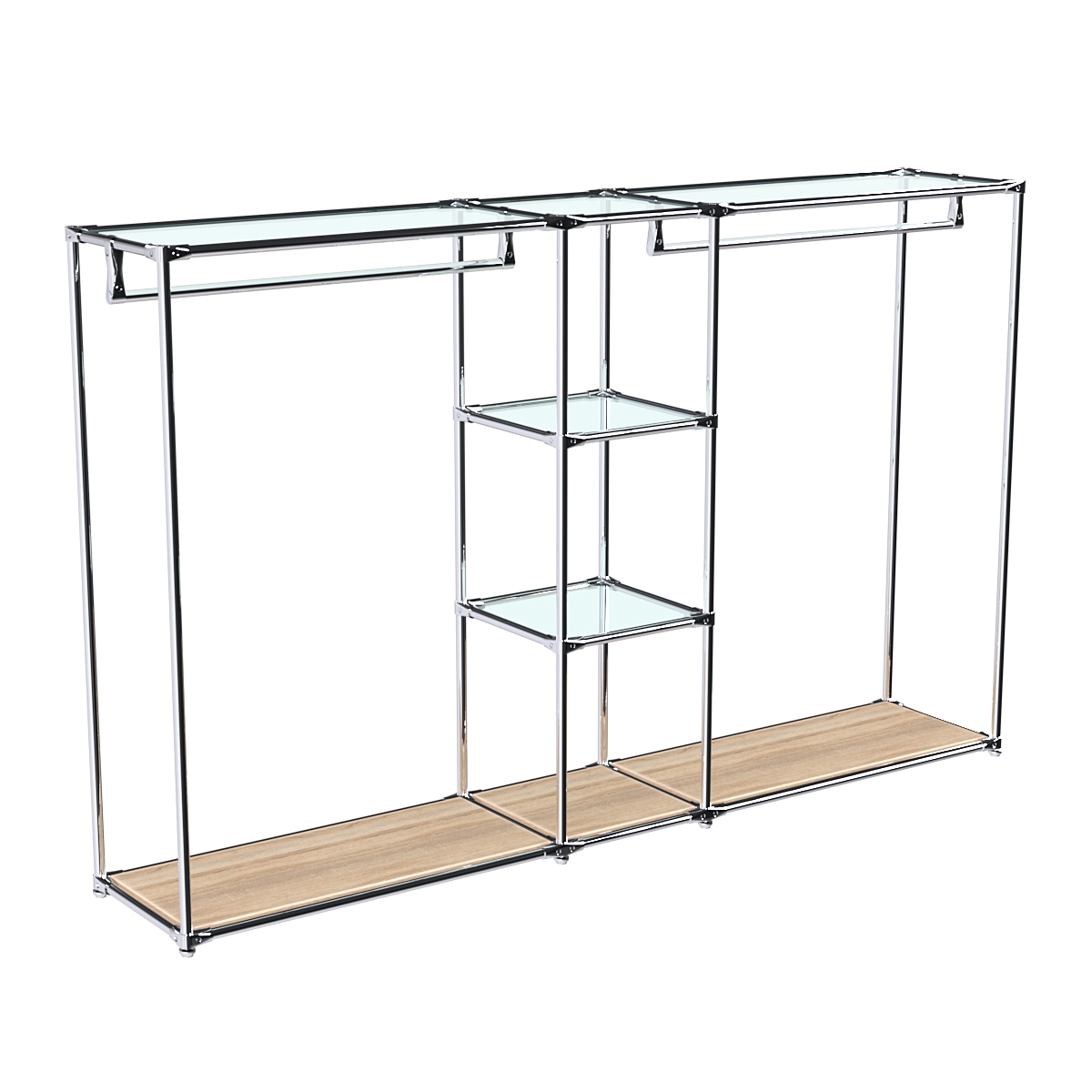 Хромированный стенд-вешало TD-48 №1-1 Хром (с прозрачными полками стекло 6мм) Дуб Сонома