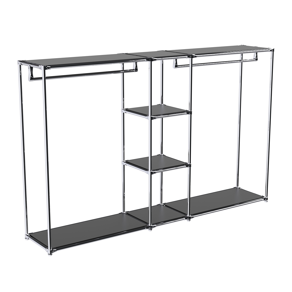 Хромированный стенд-вешало TD-48 №1-3 Хром с полками ДСП 16мм Черный