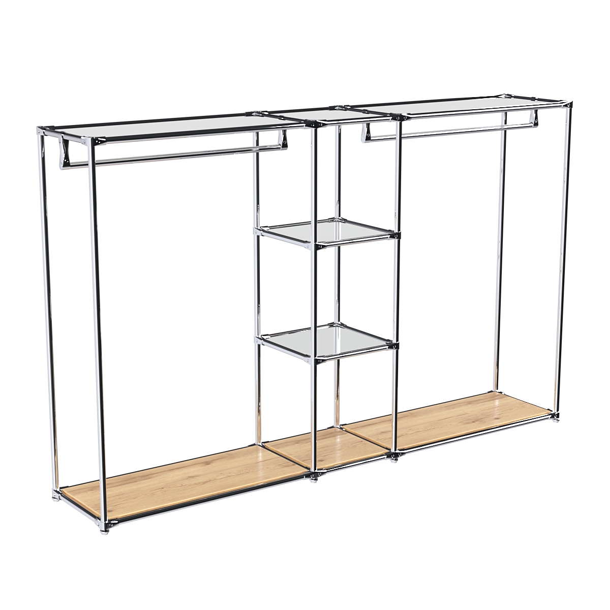 Хромированный стенд-вешало TD-48 №1-4 Хром с полками Зеркало 4мм Дуб Золотистый