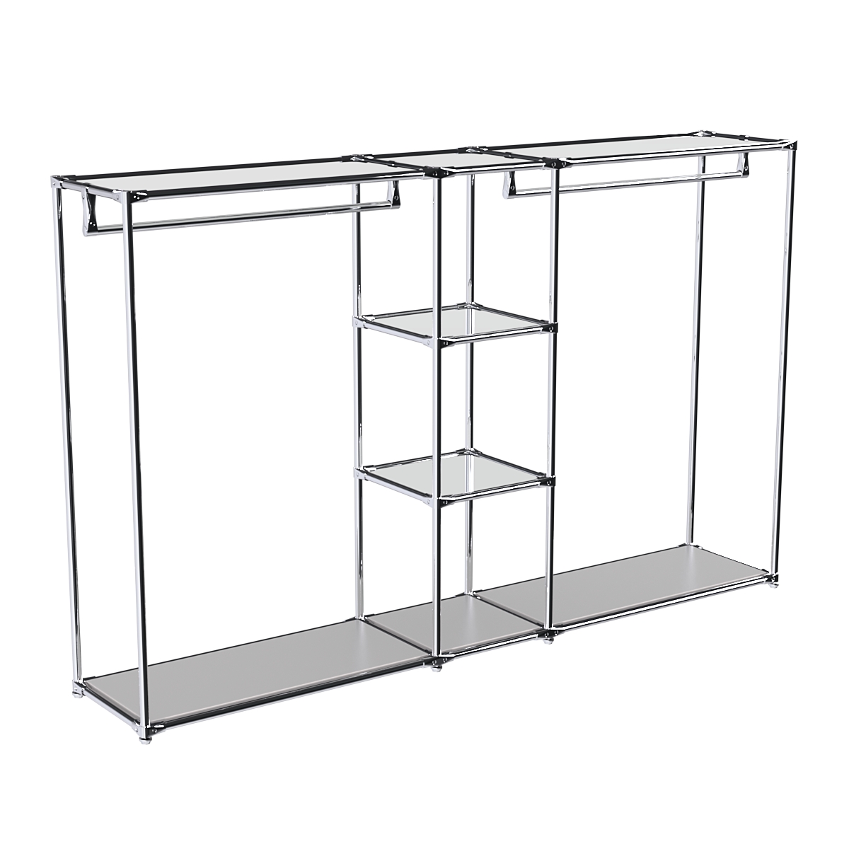 Хромированный стенд-вешало TD-48 №1-4 Хром с полками Зеркало 4мм Серый