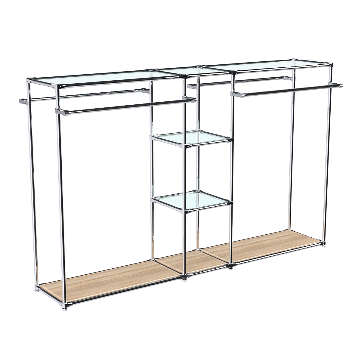 Хромированный стенд-вешало TD-49 №1-1 Хром (с прозрачными полками стекло 6мм) Дуб Сонома