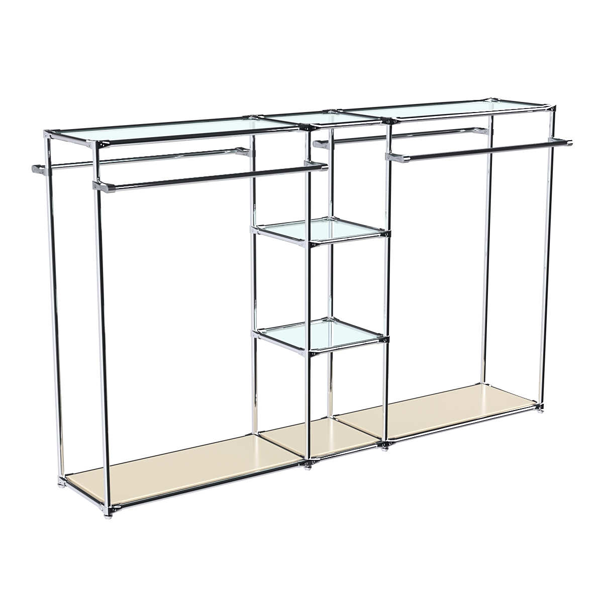 Хромированный стенд-вешало TD-49 №1-1 Хром (с прозрачными полками стекло 6мм) Крем Вайс