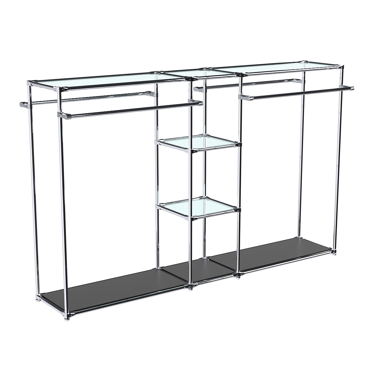 Хромированный стенд-вешало TD-49 №1-1 Хром (с прозрачными полками стекло 6мм) Черный