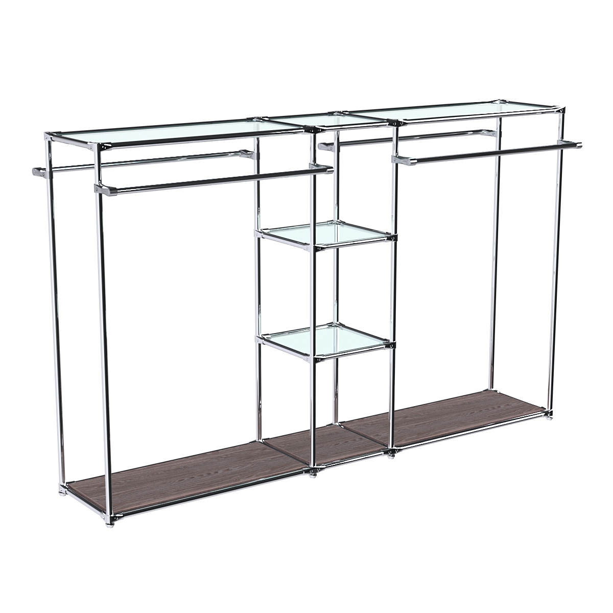 Хромированный стенд-вешало TD-49 №1-1 Хром (с прозрачными полками стекло 6мм) Ясень Анкор темный - U31105