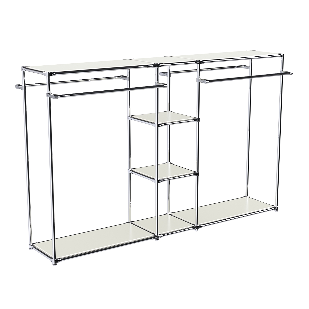 Хромированный стенд-вешало TD-49 №1-3 Хром с полками ДСП 16мм Белый