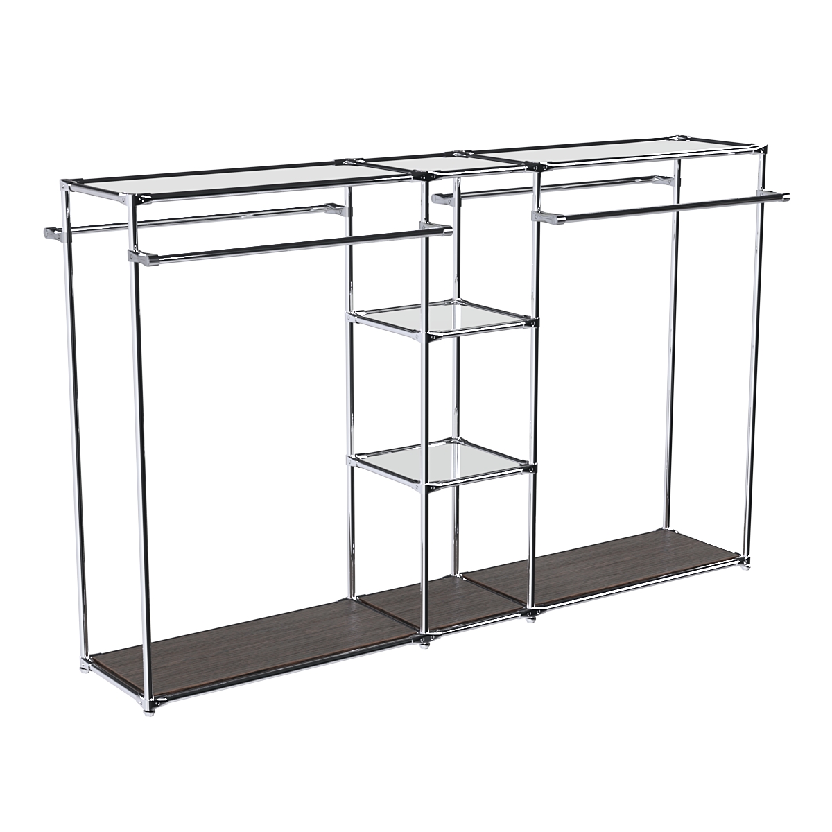 Хромированный стенд-вешало TD-49 №1-4 Хром с полками Зеркало 4мм Дуб Венге