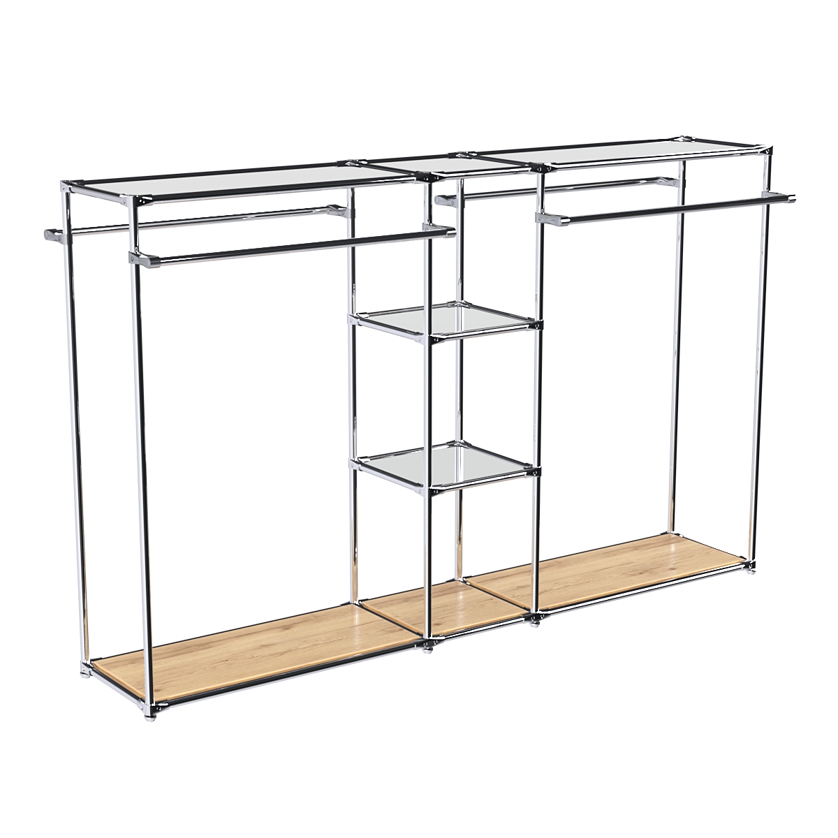 Хромированный стенд-вешало TD-49 №1-4 Хром с полками Зеркало 4мм Дуб Золотистый