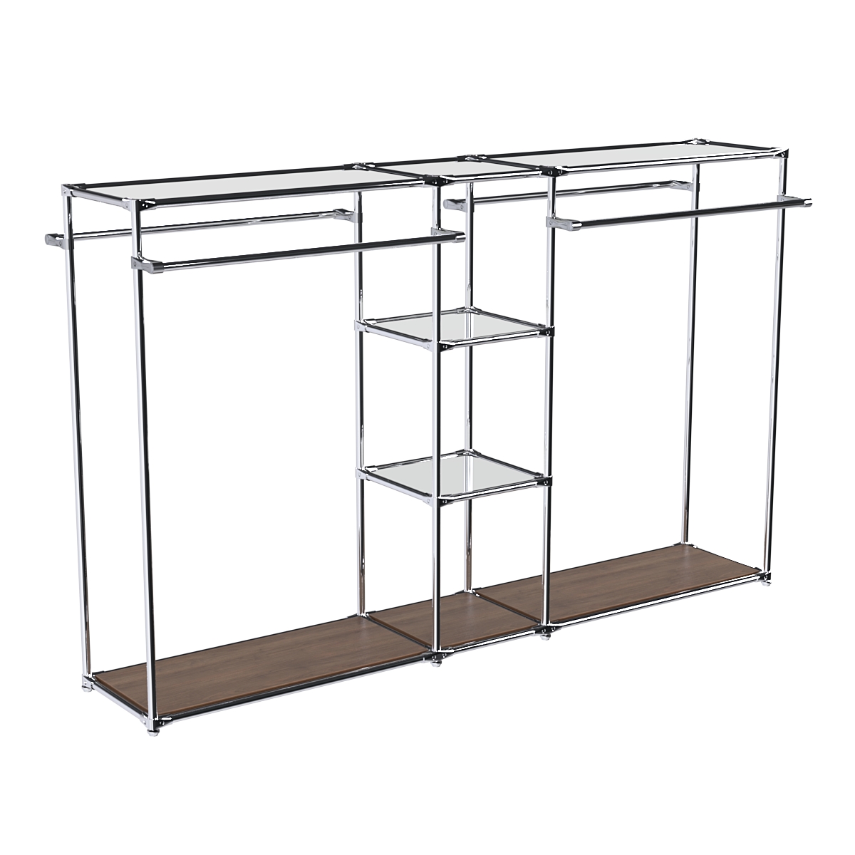 Хромированный стенд-вешало TD-49 №1-4 Хром с полками Зеркало 4мм Орех