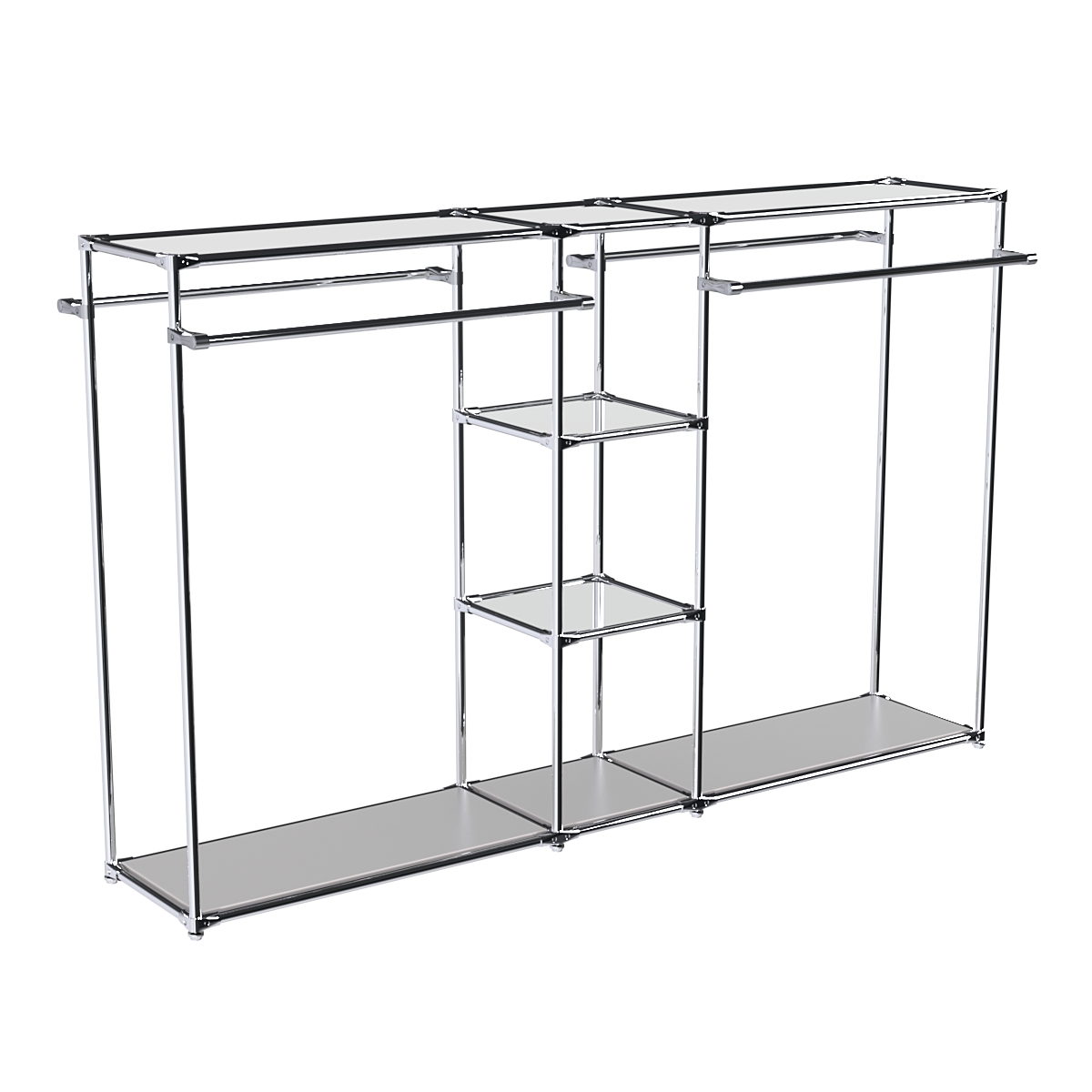 Хромированный стенд-вешало TD-49 №1-4 Хром с полками Зеркало 4мм Серый