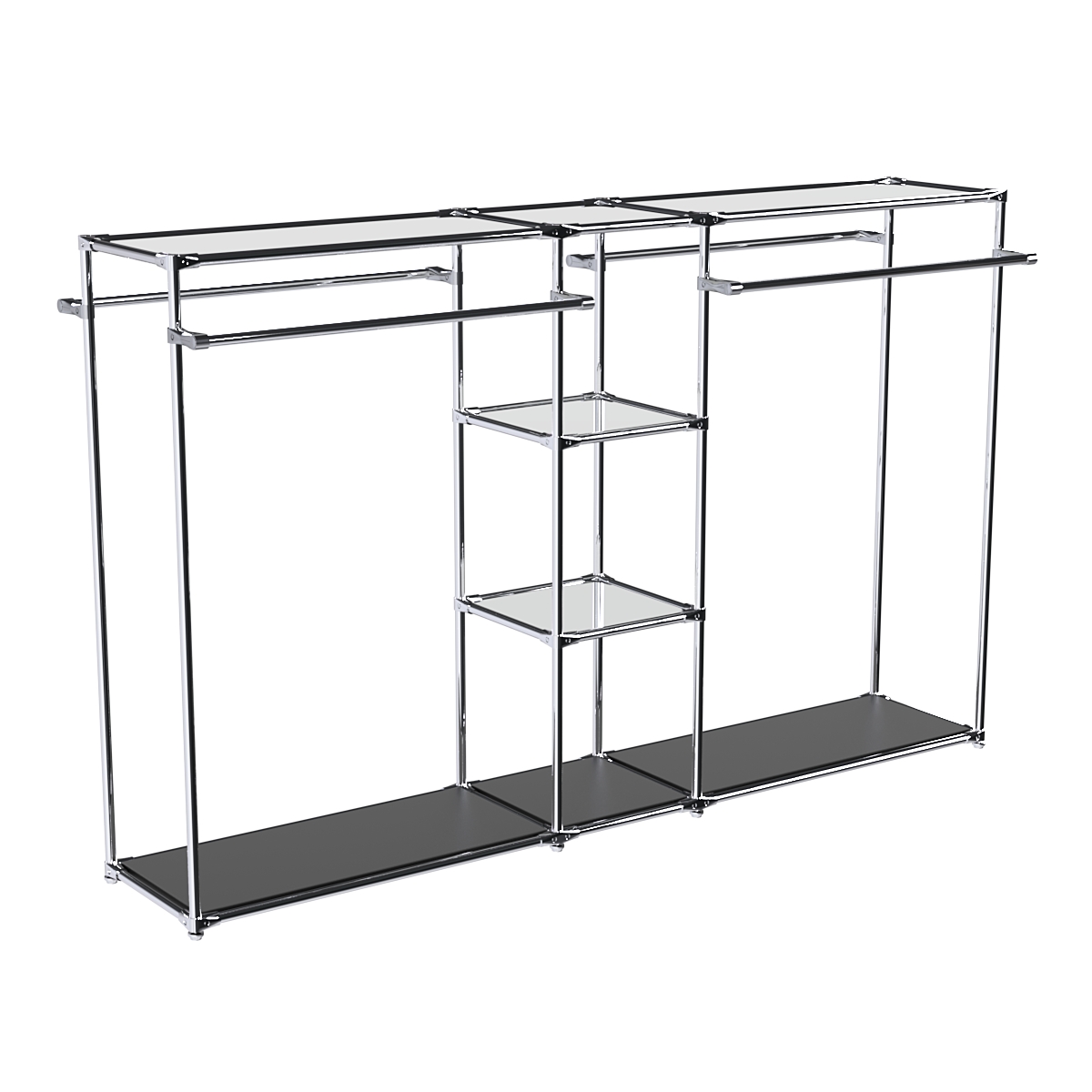 Хромированный стенд-вешало TD-49 №1-4 Хром с полками Зеркало 4мм Черный