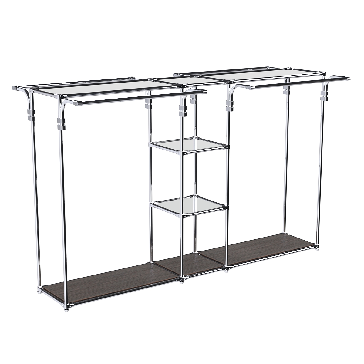 Хромированный стенд-вешало TD-50 №1-4 Хром с полками Зеркало 4мм Дуб Венге