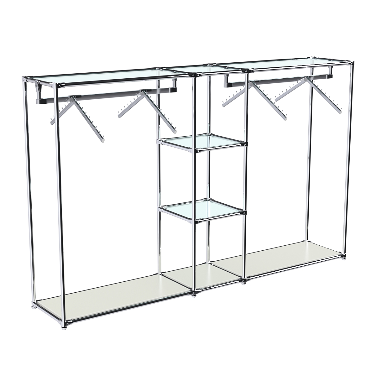 Хромированный стенд-вешало TD-51 №1-1 Хром с прозрачными полками стекло 6мм Белый