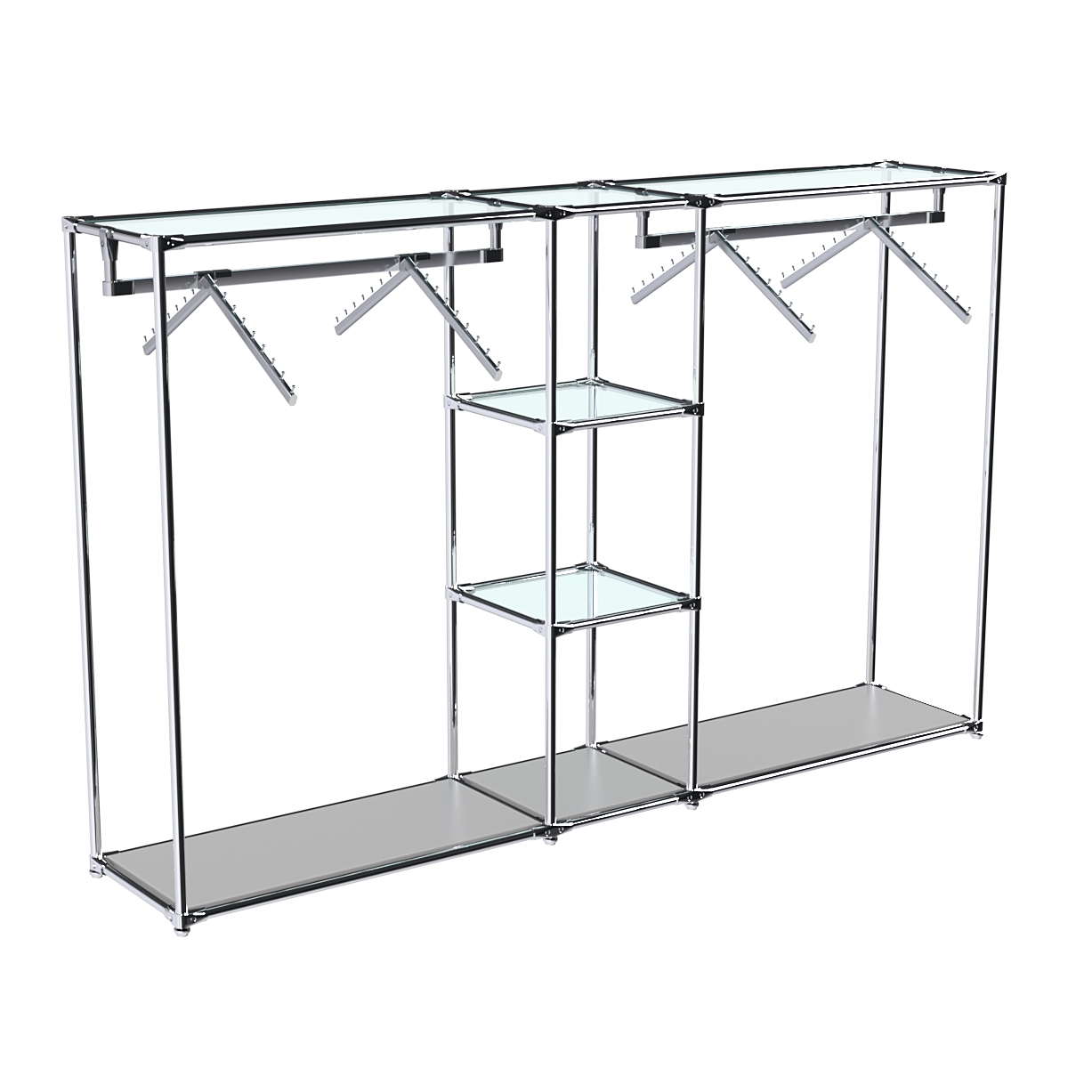 Хромированный стенд-вешало TD-51 №1-1 Хром с прозрачными полками стекло 6мм Серый