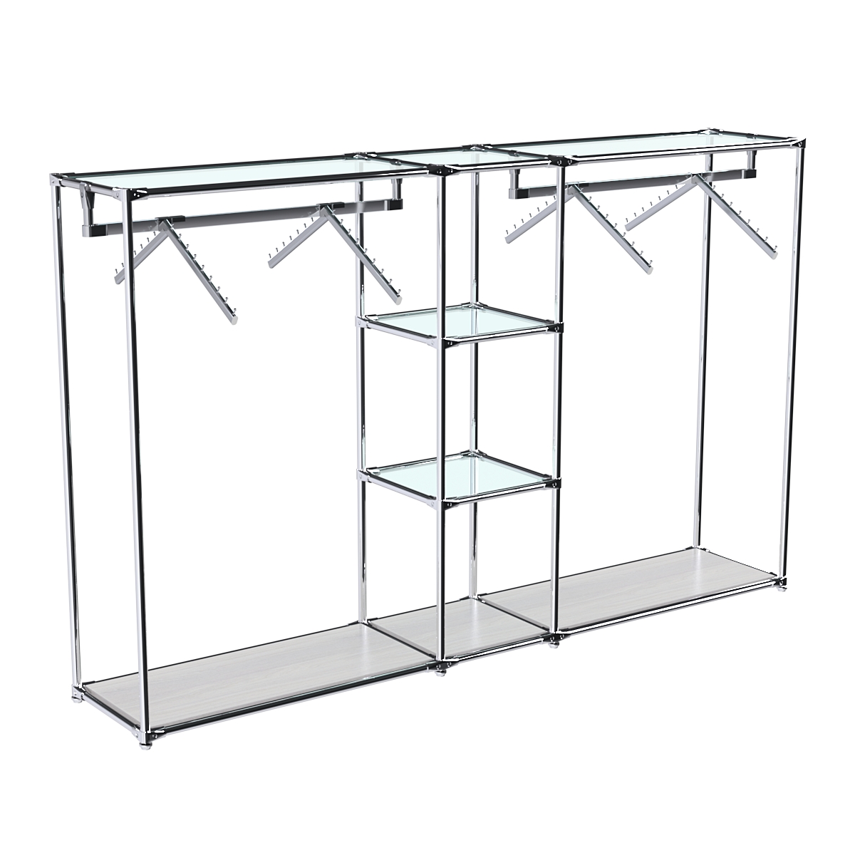 Хромированный стенд-вешало TD-51 №1-1 Хром с прозрачными полками стекло 6мм Ясень Анкор светлый - U31104