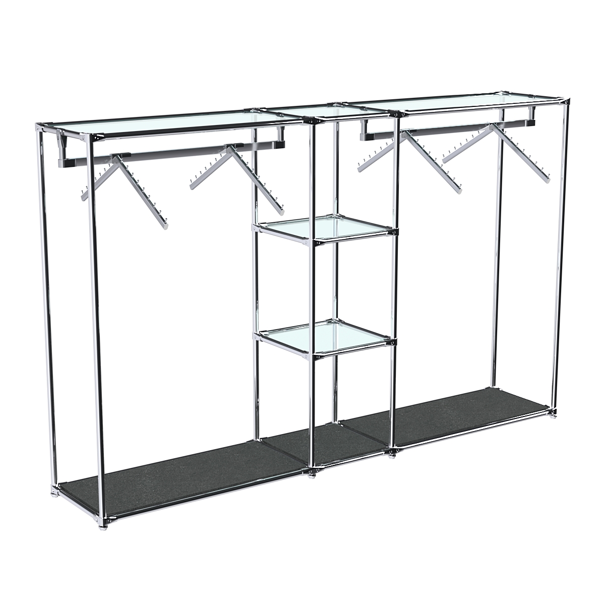 Хромированный стенд-вешало TD-51 №1-1 Хром с прозрачными полками стекло 6мм Антрацит