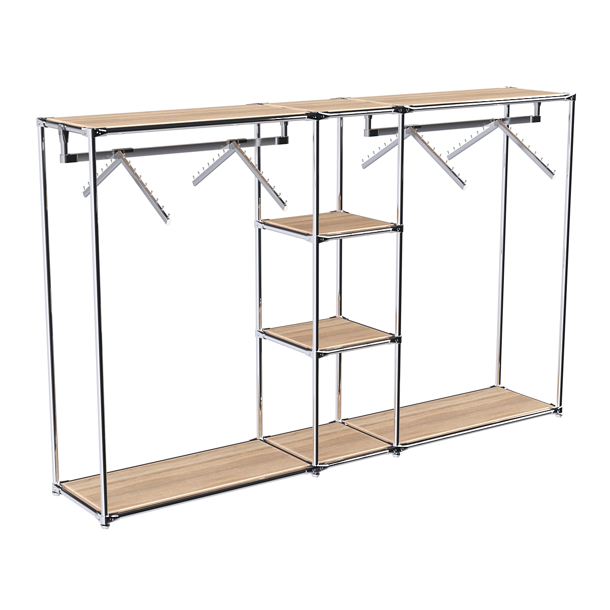 Хромированный стенд-вешало TD-51 №1-3 Хром с полками ДСП 16мм Дуб Сонома