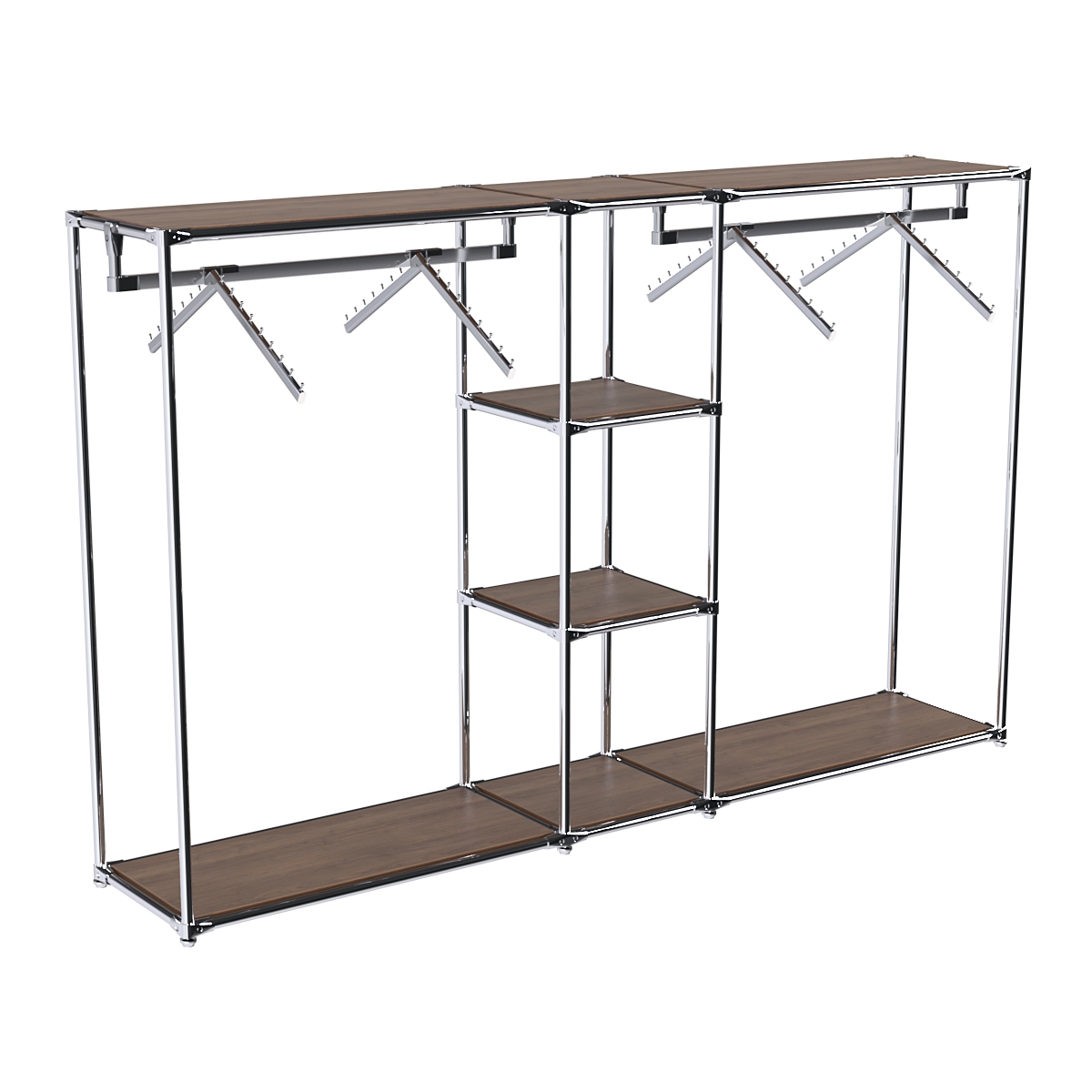 Хромированный стенд-вешало TD-51 №1-3 Хром с полками ДСП 16мм Орех