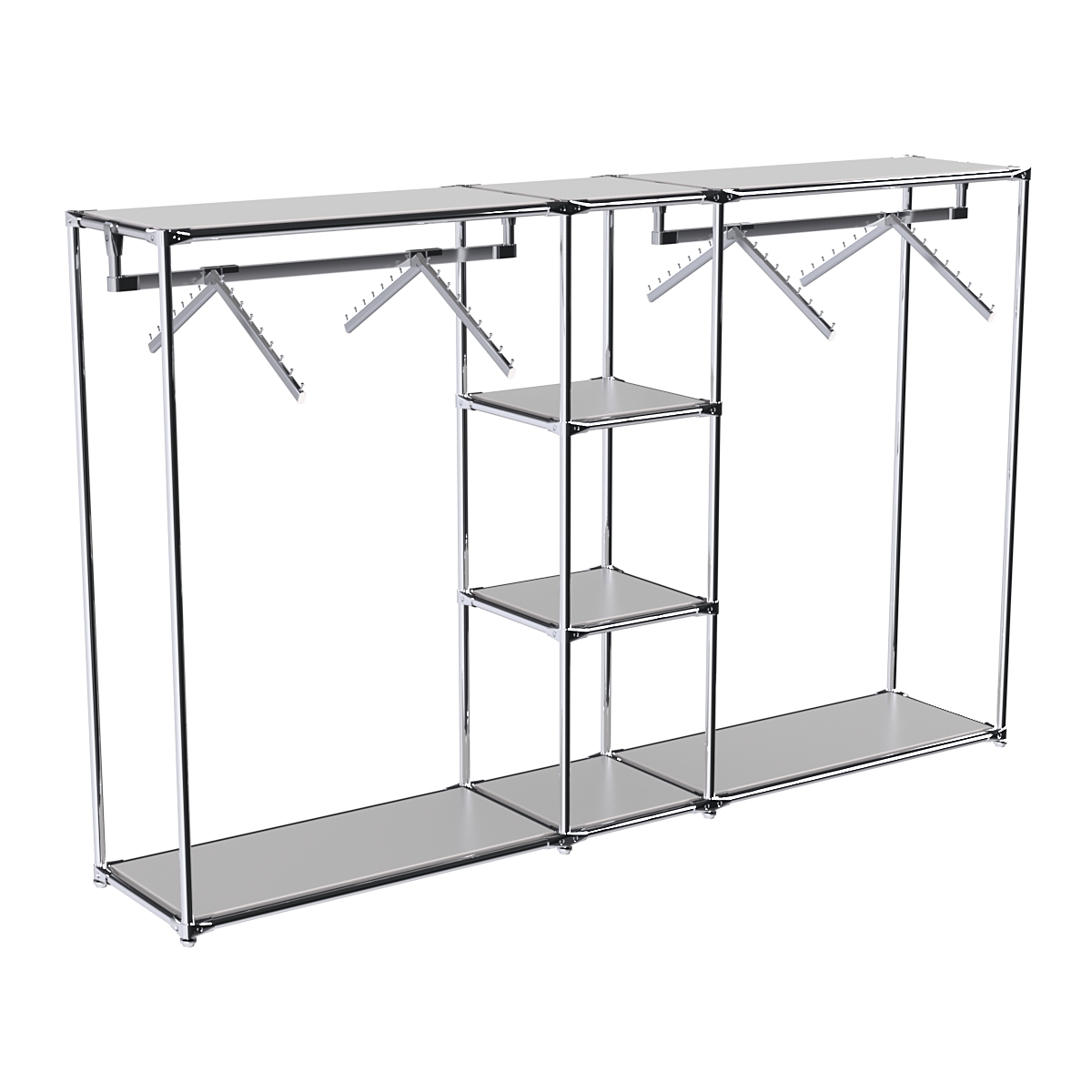 Хромированный стенд-вешало TD-51 №1-3 Хром с полками ДСП 16мм Серый