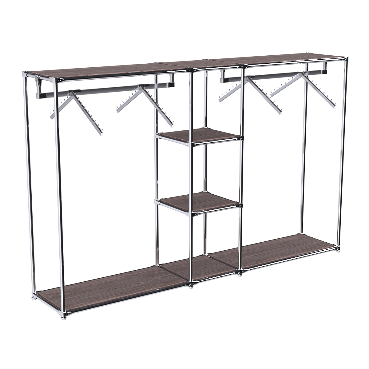 Хромированный стенд-вешало TD-51 №1-3 Хром с полками ДСП 16мм Ясень Анкор темный - U31105