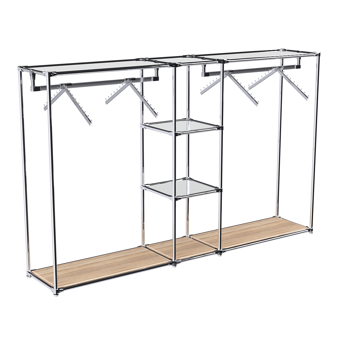 Хромированный стенд-вешало TD-51 №1-4 Хром с полками Зеркало 4мм Дуб Сонома