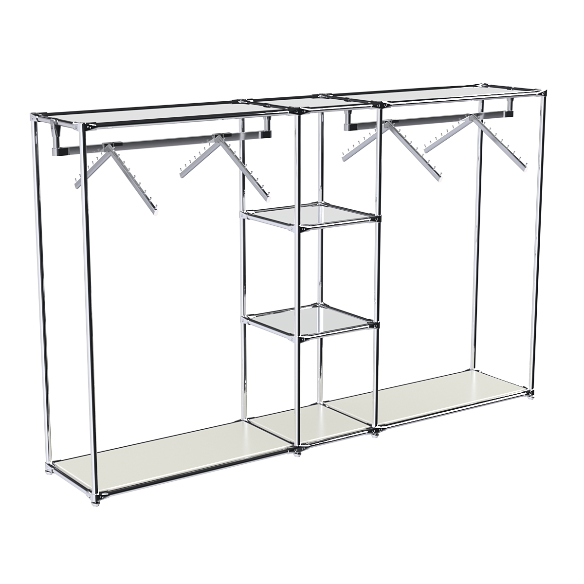 Хромированный стенд-вешало TD-51 №1-4 Хром с полками Зеркало 4мм Белый