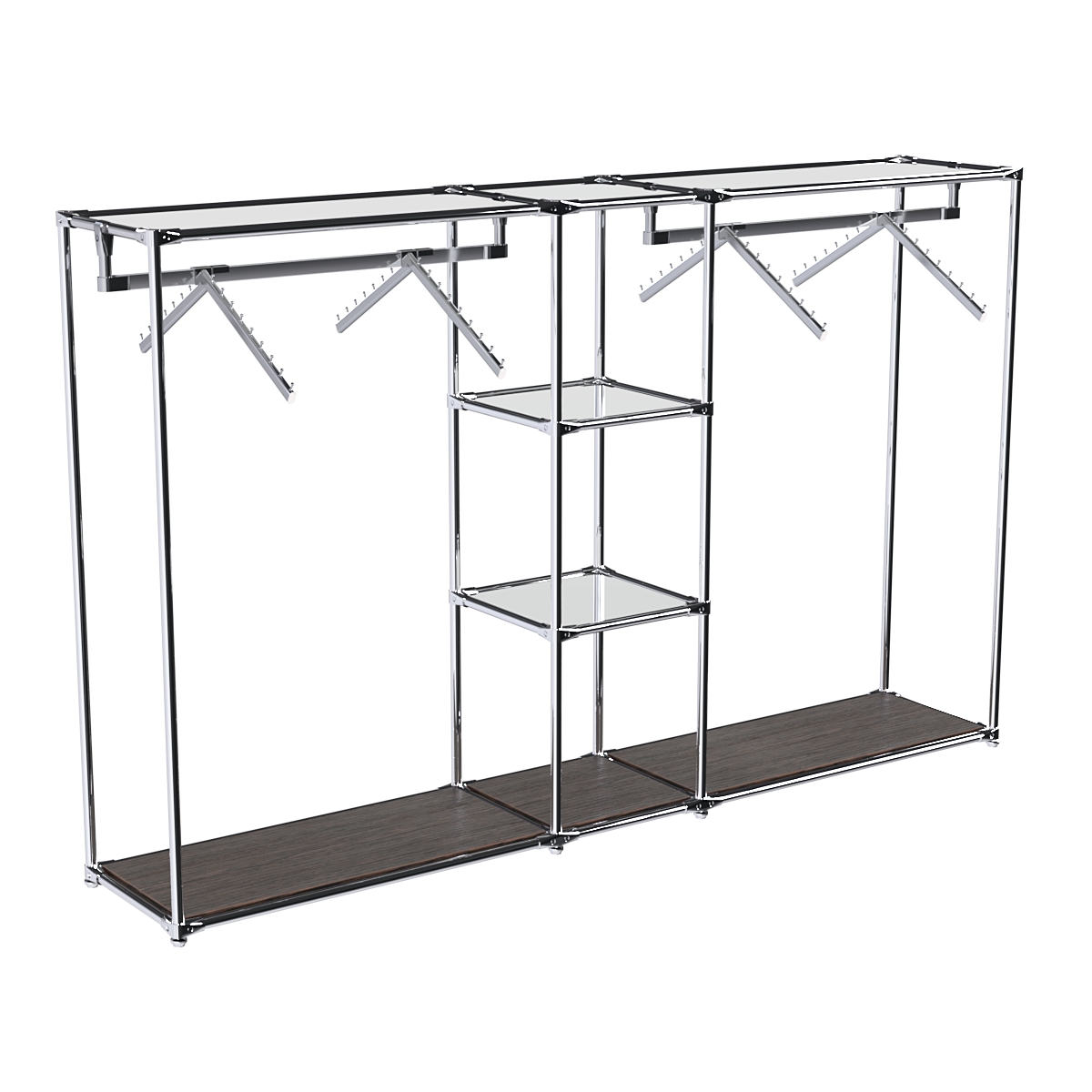 Хромированный стенд-вешало TD-51 №1-4 Хром с полками Зеркало 4мм Дуб Венге