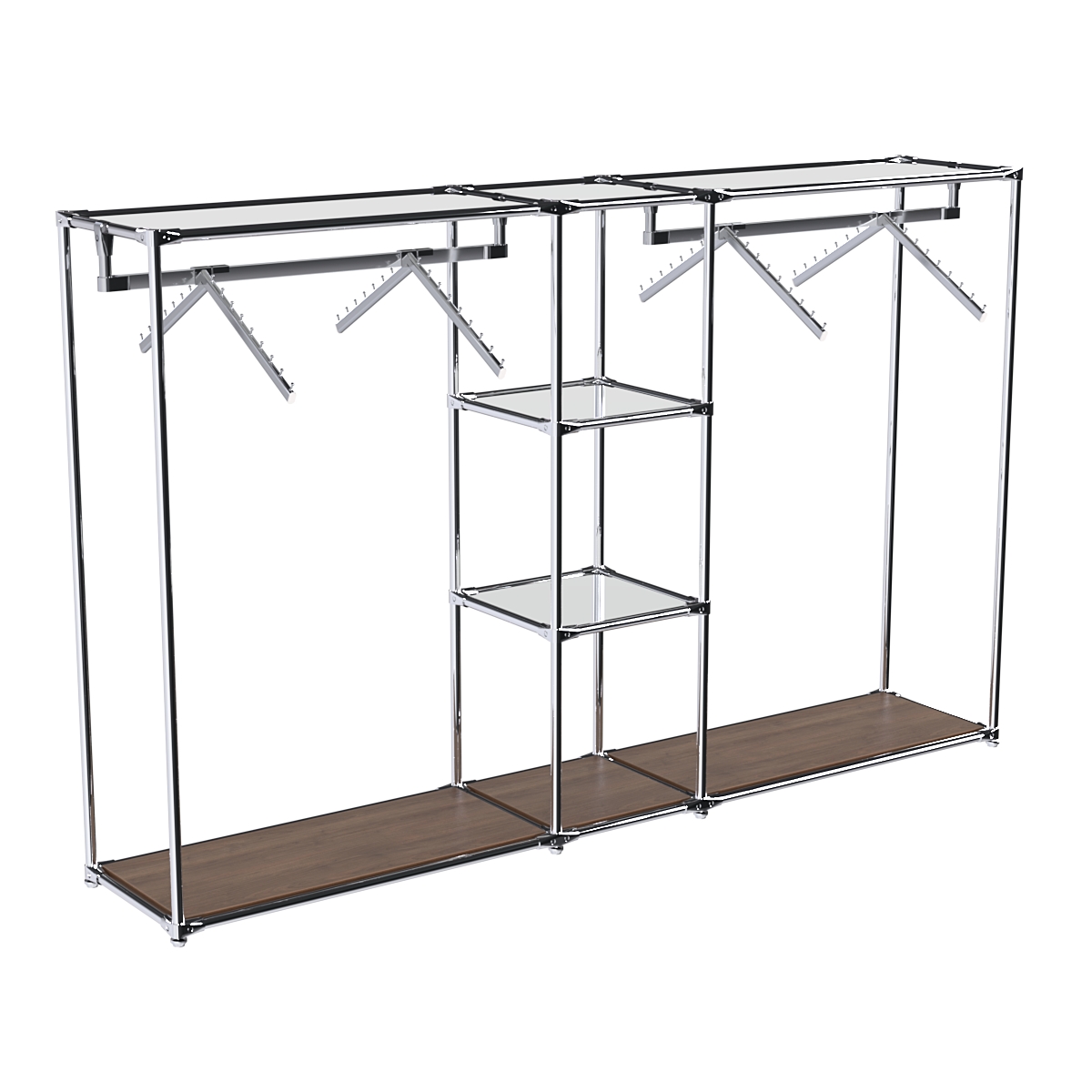 Хромированный стенд-вешало TD-51 №1-4 Хром с полками Зеркало 4мм Орех